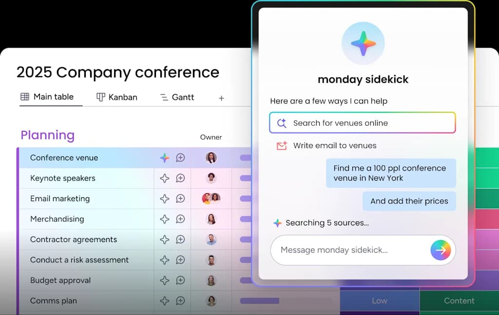 monday.com AI sidekick assistant helping manage tasks and find information